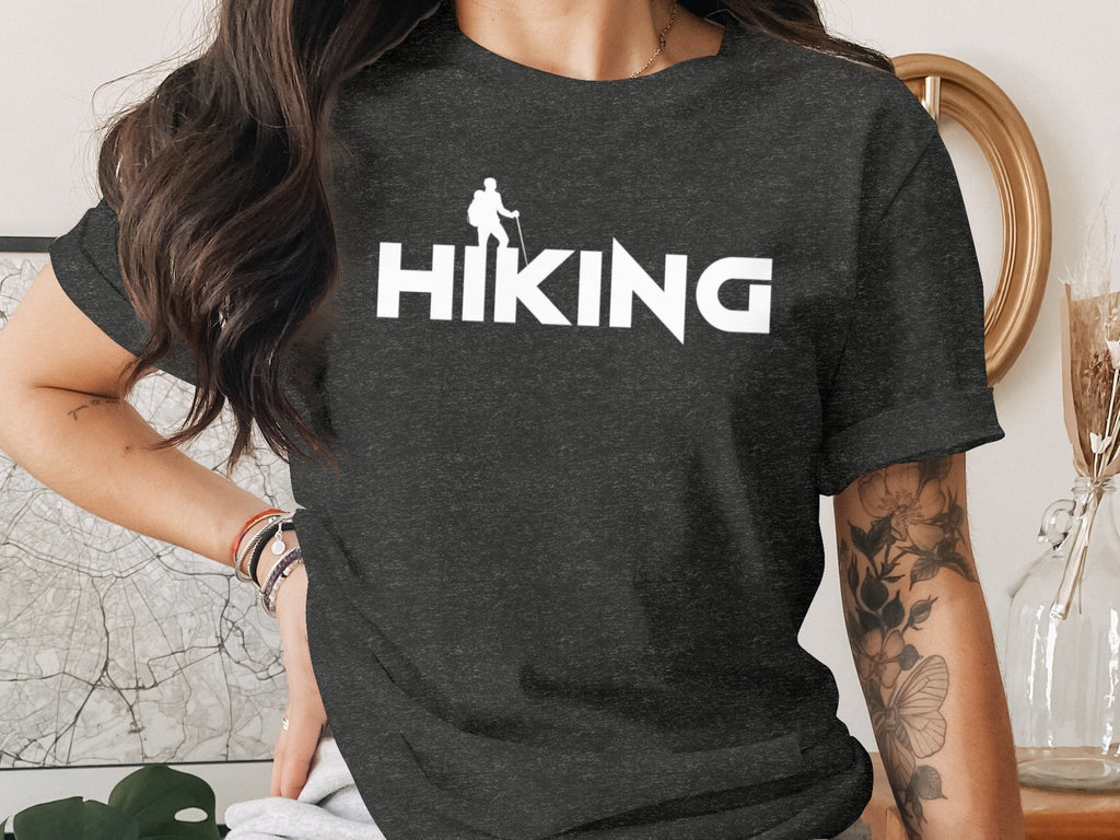 Hiking Above the Word Hiking Design Graphic T-Shirt