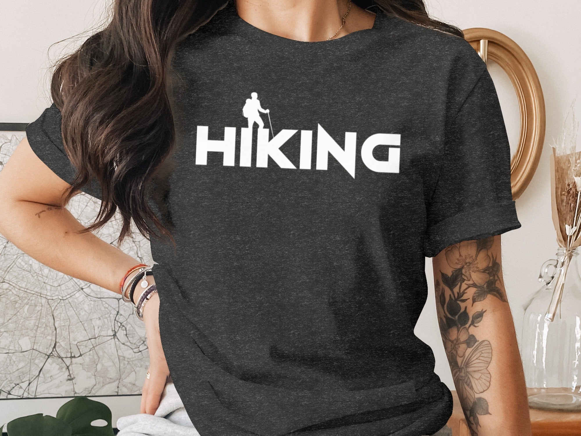 Hiking Above the Word Hiking Design Graphic T-Shirt