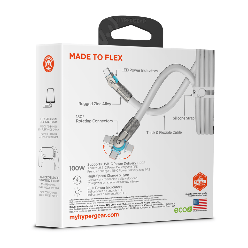 HyperGear Chunky180° 100W USB-C to USB-C Rugged Fast Charge Cable 6ft