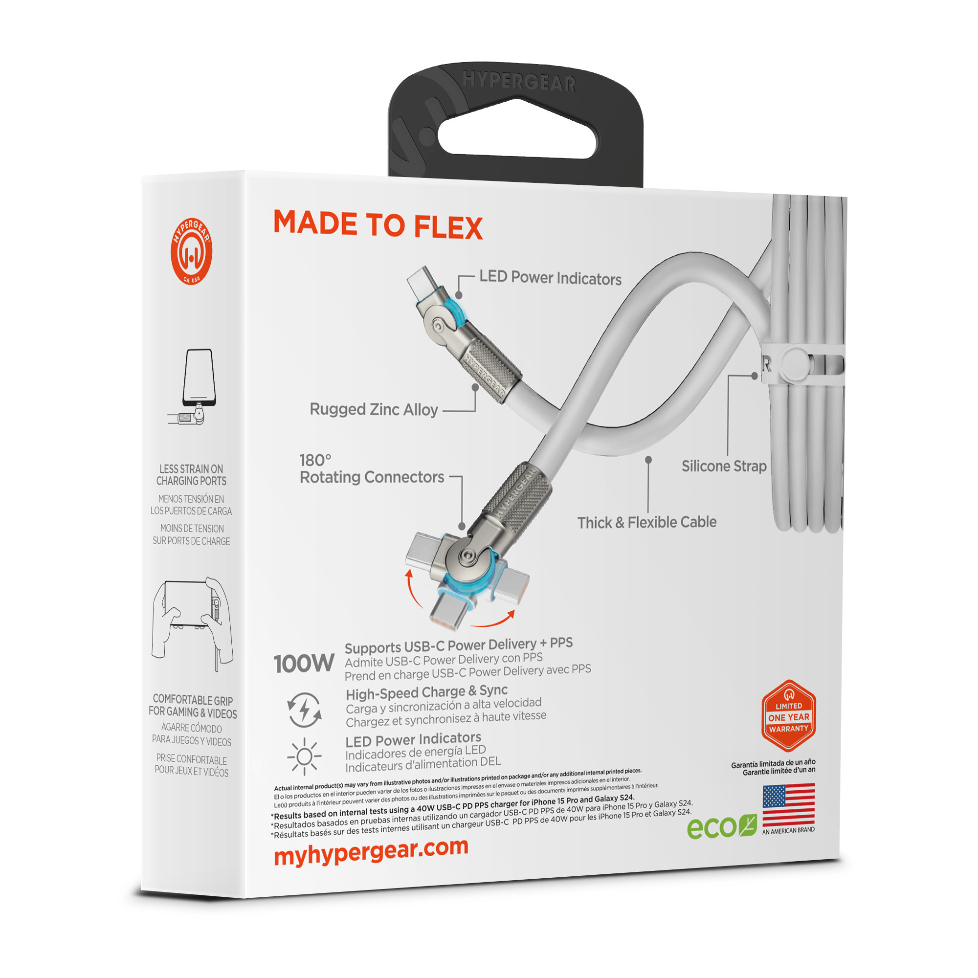 HyperGear Chunky180° 100W USB-C to USB-C Rugged Fast Charge Cable 6ft
