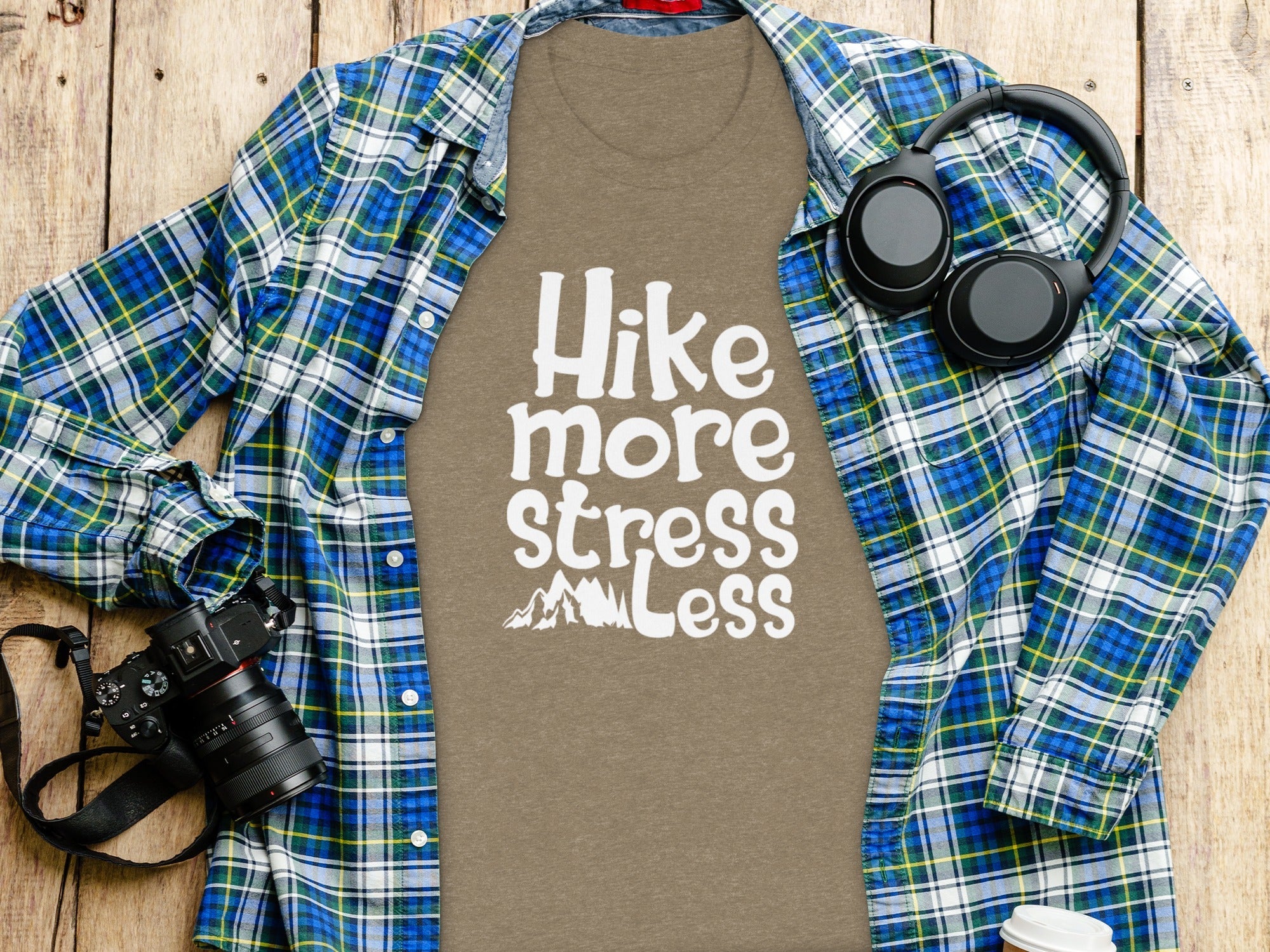 Hike More Stress Less Outdoor Adventure Design T-Shirt