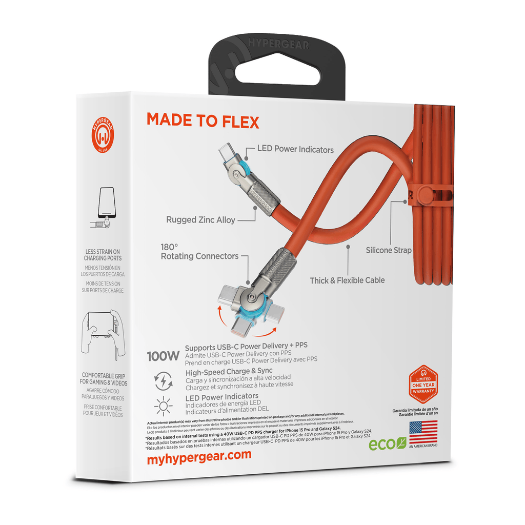HyperGear Chunky180° 100W USB-C to USB-C Rugged Fast Charge Cable 6ft