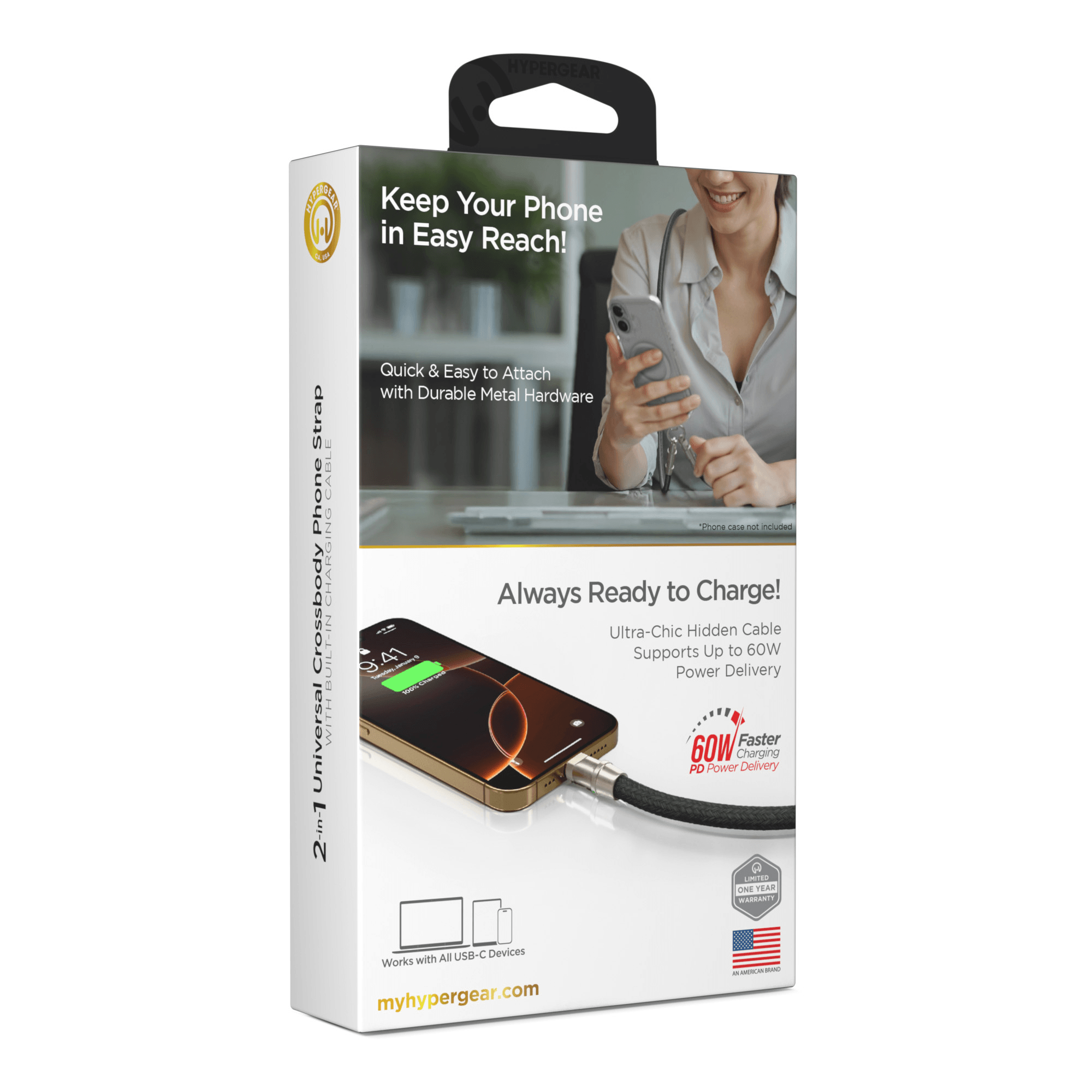 HyperGear 2-in-1 Universal Crossbody Phone Strap and Charging Cable