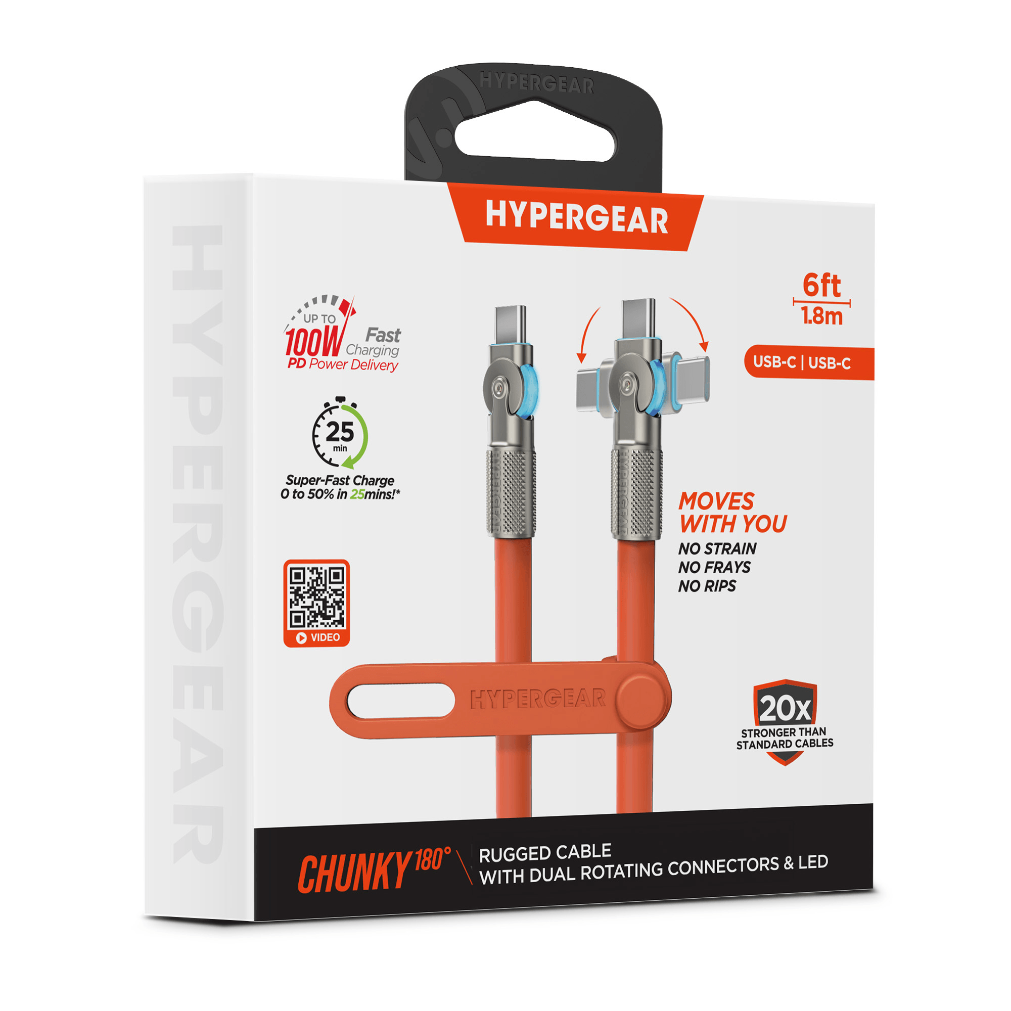 HyperGear Chunky180° 100W USB-C to USB-C Rugged Fast Charge Cable 6ft