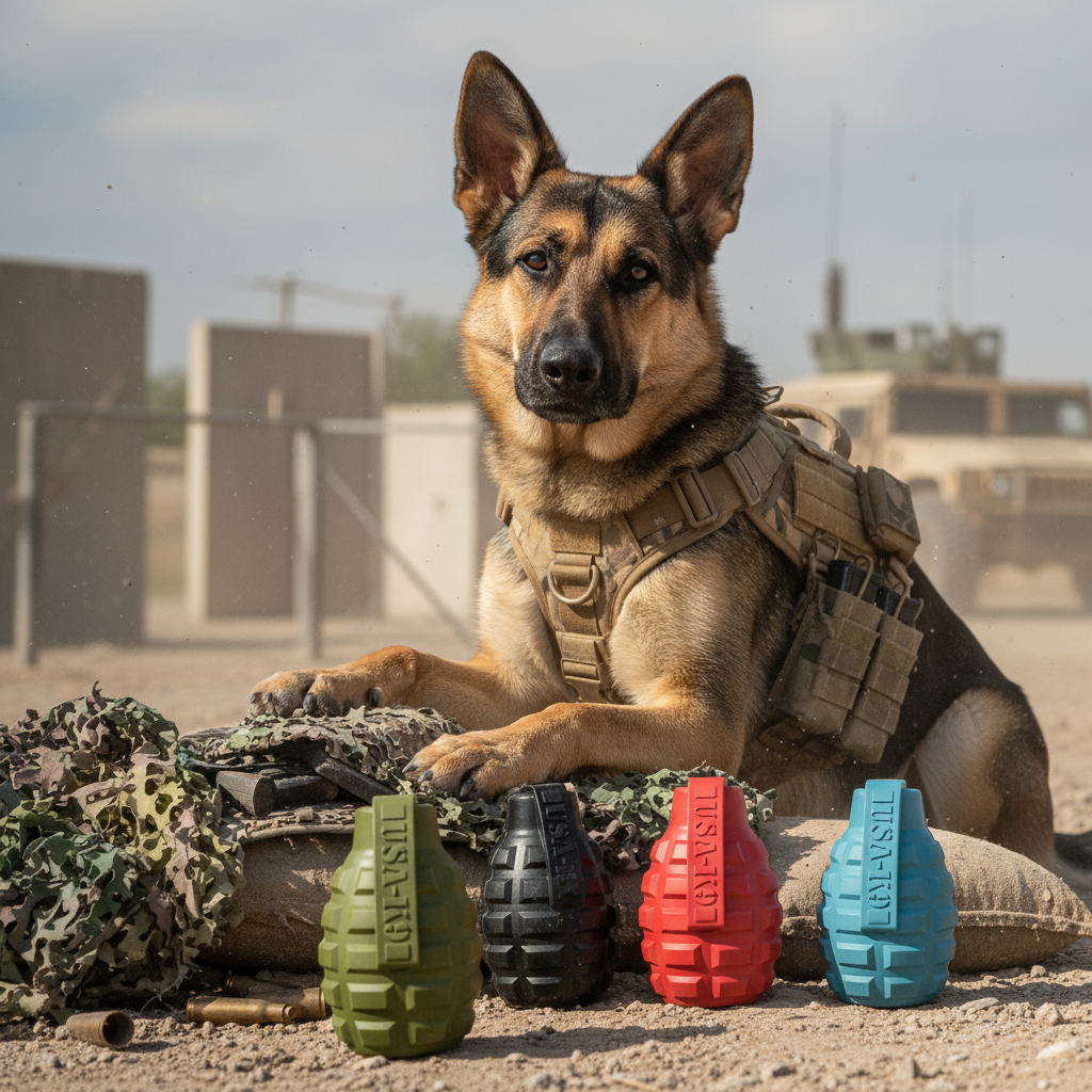 USA-K9 Grenade Shaped eDispenser Durable Dog Chew Toy & Treat Dispenser - Army Green