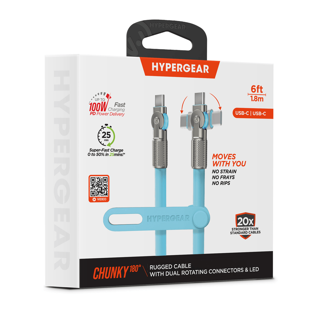 HyperGear Chunky180° 100W USB-C to USB-C Rugged Fast Charge Cable 6ft