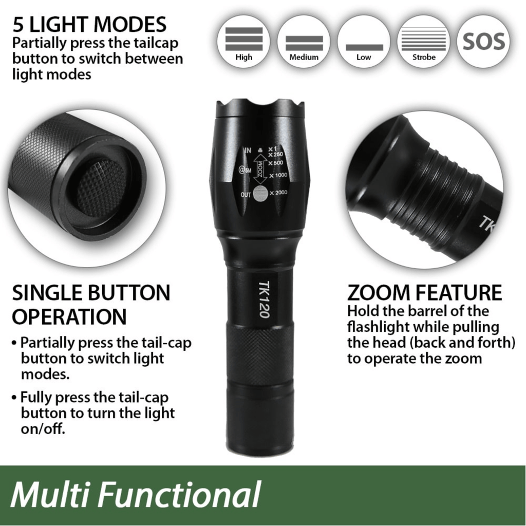 EcoGear FX TK120 LED Tactical Flashlight with Strobe 2-Pack