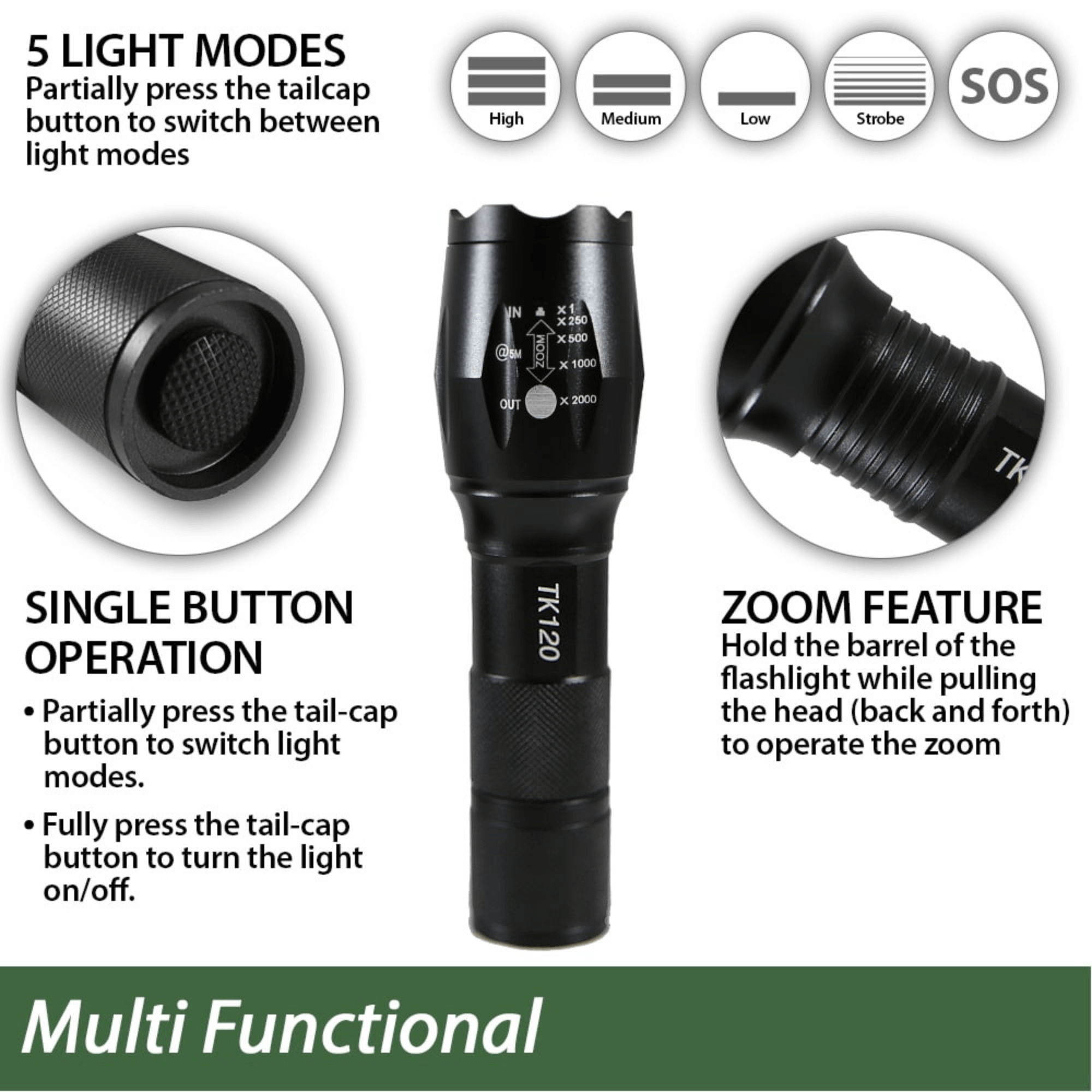 EcoGear FX TK120 LED Tactical Flashlight with Strobe 2-Pack