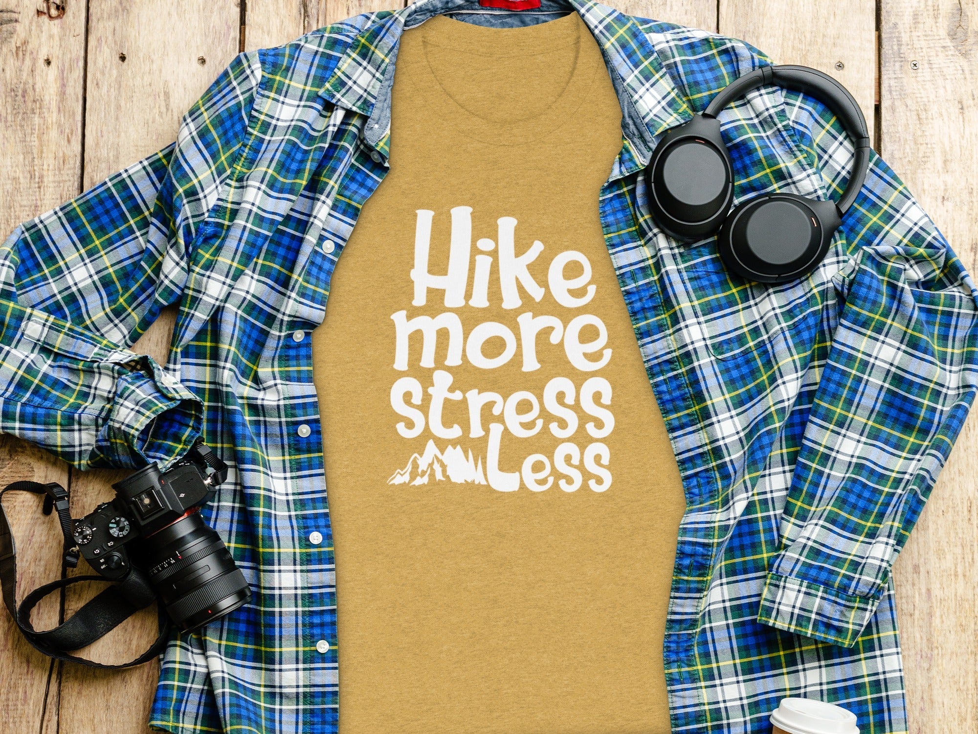 Hike More Stress Less Outdoor Adventure Design T-Shirt