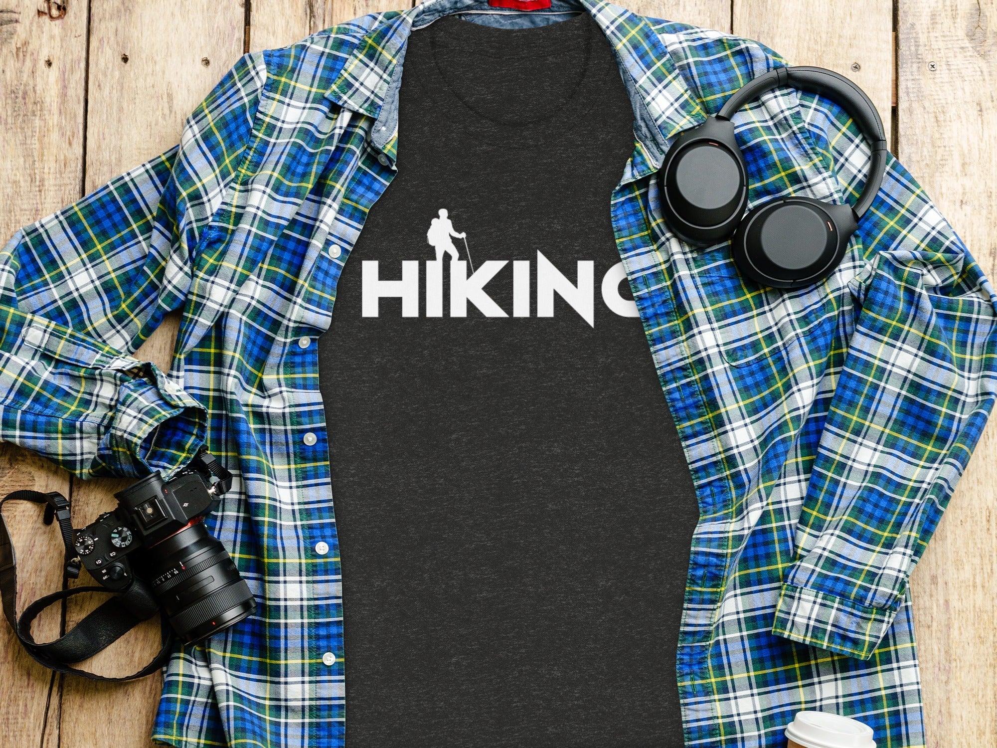 Hiking Above the Word Hiking Design Graphic T-Shirt