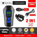 Smart Waterproof Bicycle Light USB Rechargeable Bike Front Light Flashlight With Bike Computer LCD Speedometer Waterproof Bicycles Light And Odometer Horn For Safe Cycling 4 Modes Fits For All Mountain Road Bikes