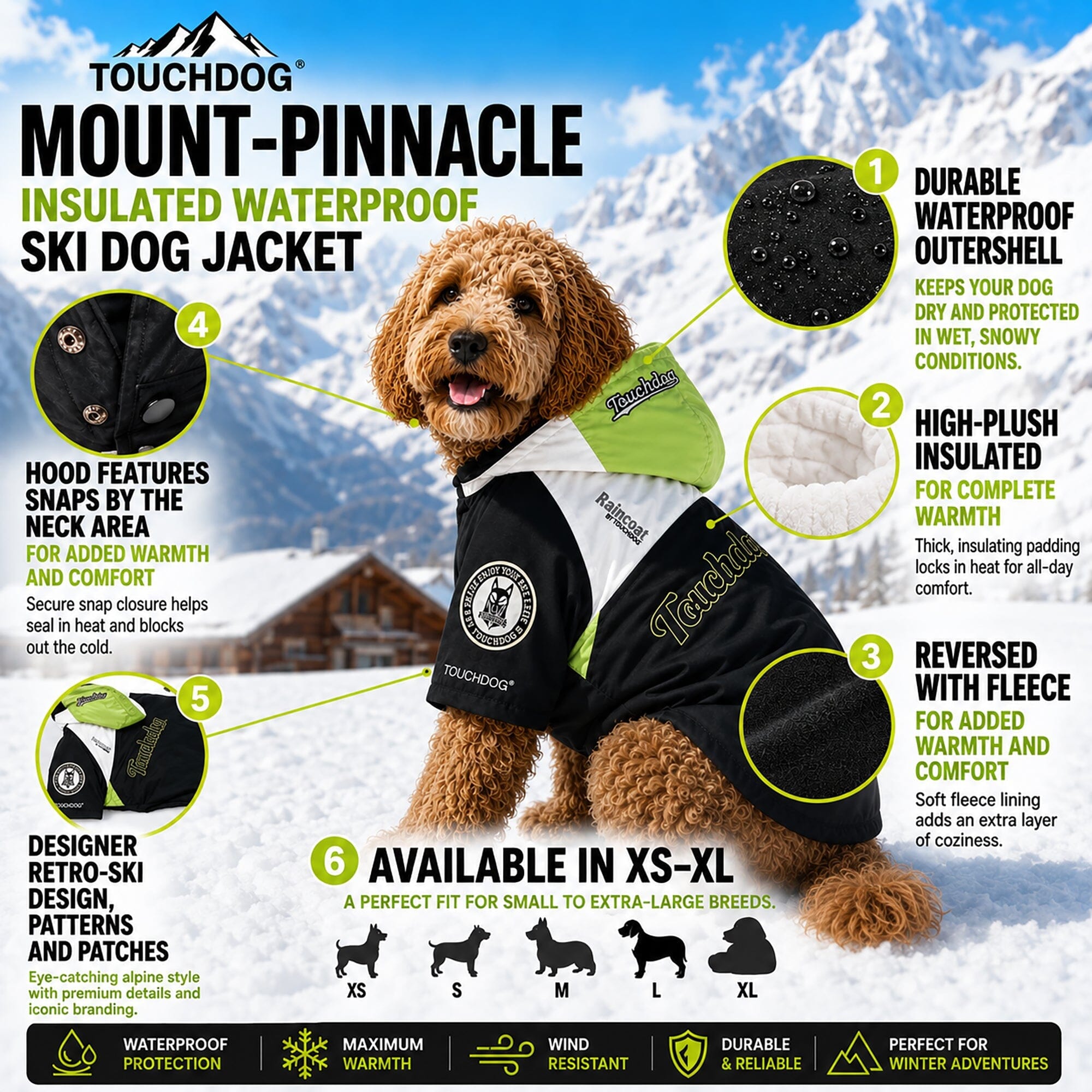 Touchdog ® 'Mount Pinnacle' Insulated Performance Retro Ski Dog Jacket