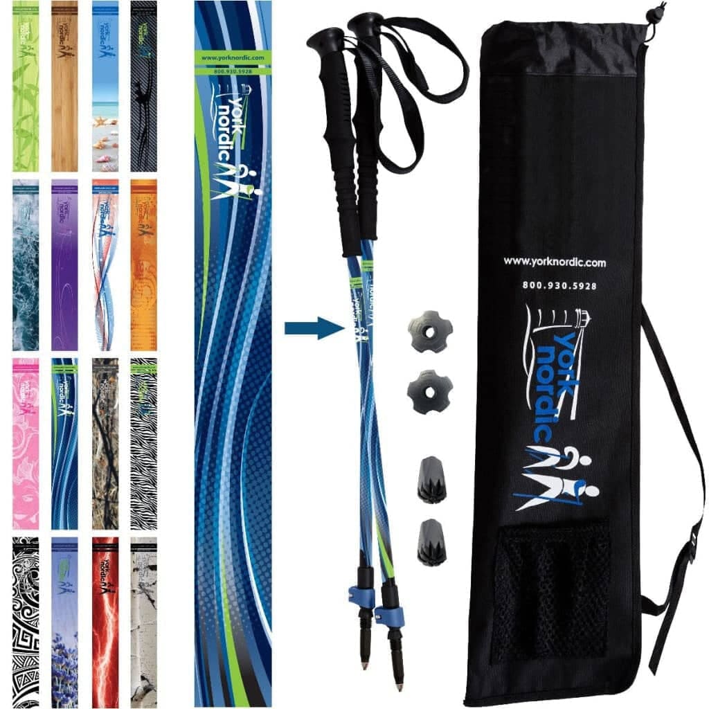 Official Casual Trek Hiking & Walking Poles - Hiking/Trekking Grip w-flip locks, detachable feet and travel bag - pair - For Heights up to 6’2”
